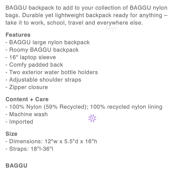 NEW BAGGU Large Nylon Backpack - Picture 5 of 9